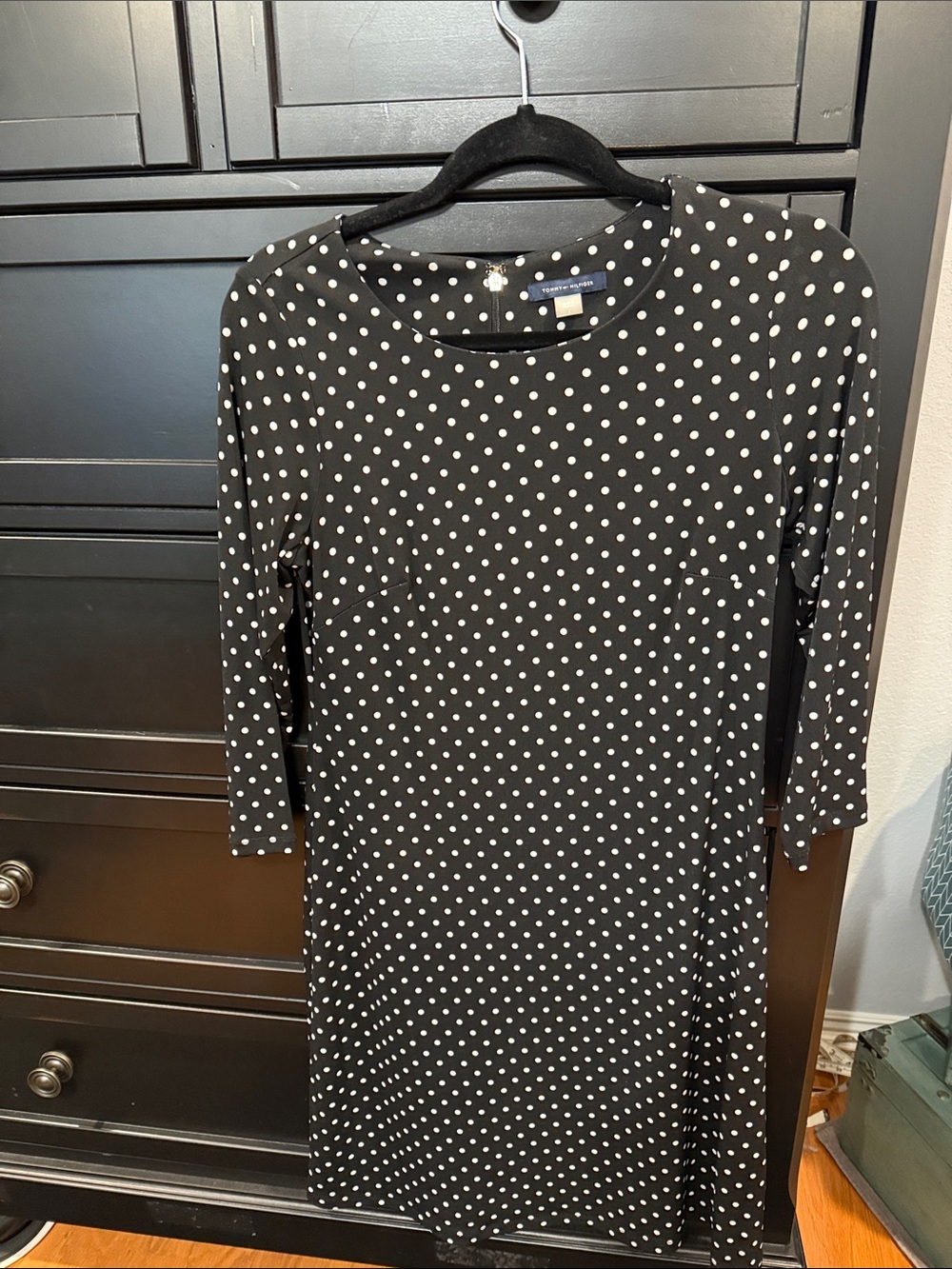 Tommy Hilfiger 3/4 Sleeve Black Dress with White Polka Dots